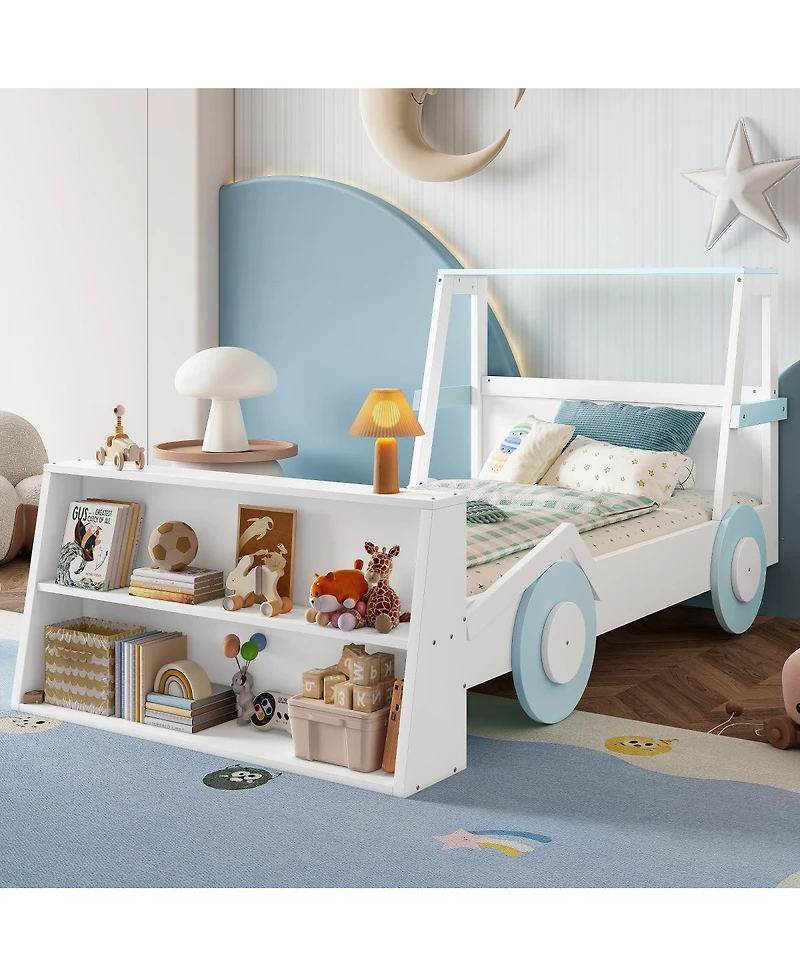 Streamdale Furniture Twin Size Car Bed with Storage Shelves, Cute Car-Shape