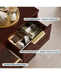 gaomon Wide 7 Drawer Wooden Dresser with Fluted Design and Metal Handles, Modern Bedroom Chest or Tv Stand