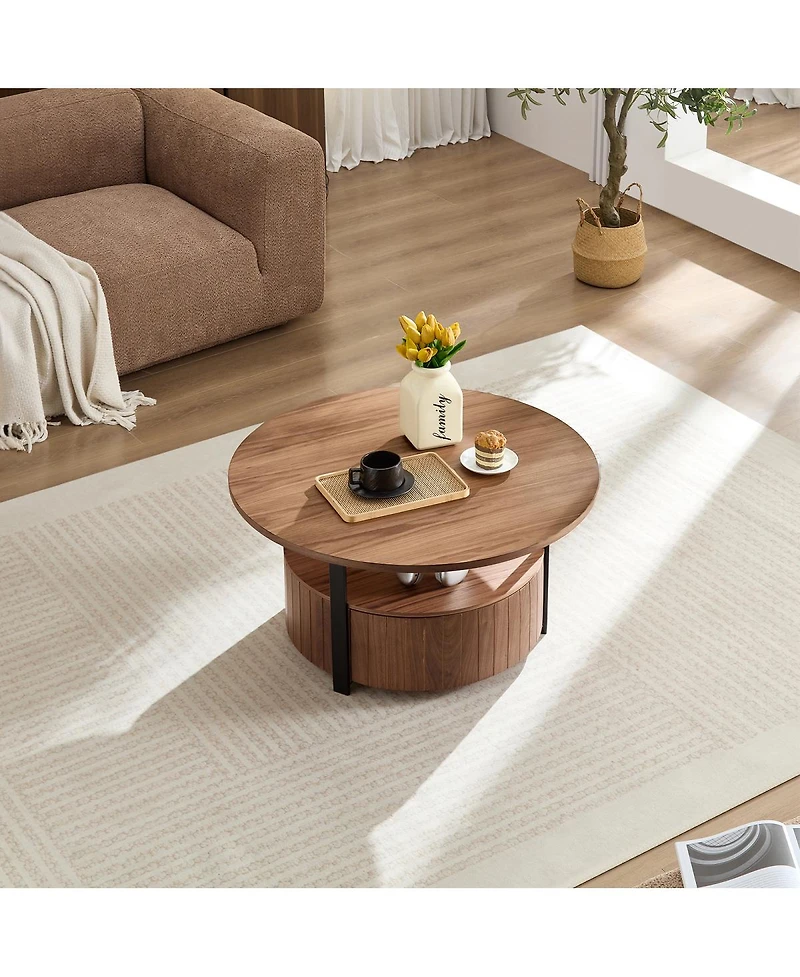 Streamdale Furniture Wood Coffee Table Round, Rustic Charm For Living Room Decor