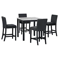 Streamdale Furniture 5-Piece Faux Marble Counter Height Dining Set with 4 Velvet Chairs.