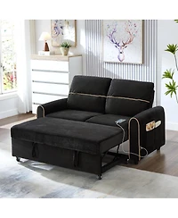 Streamdale Furniture Chenille Pull Out Sofa Bed with Adjustable Backrest & Charging Ports