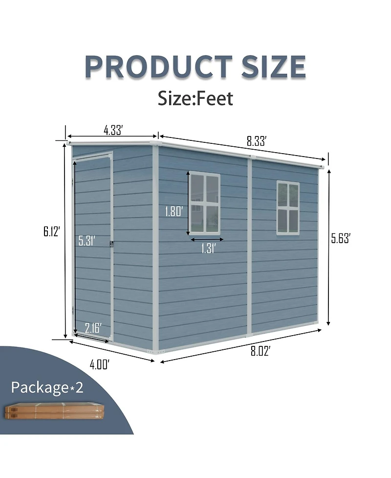 Streamdale Furniture 4x8ft Outdoor Resin Storage Shed with Two-Window, Waterproof, Lockable Doors