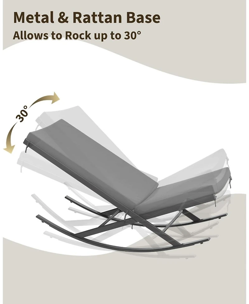 gaomon Outdoor Rocking Lounge Chair Set of 2, Patio Chaise Lounge with Removable Cushion for Napping Relaxing, Indoor Reclining Papasan Rocker Chair