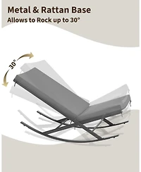 gaomon Outdoor Rocking Lounge Chair Set of 2, Patio Chaise Lounge with Removable Cushion for Napping Relaxing, Indoor Reclining Papasan Rocker Chair