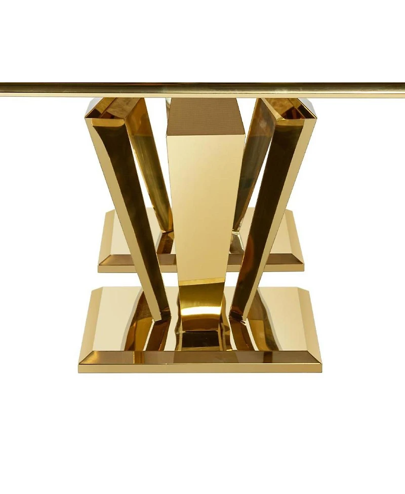 Streamdale Furniture Mdf Marble Top Dining Table for 6, White/Gold 66.9" Stainless Steel Base
