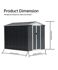 Streamdale Furniture Waterproof Outdoor Bike Storage Shed 6x9FT Grey Apex Roof Aluminum Frame