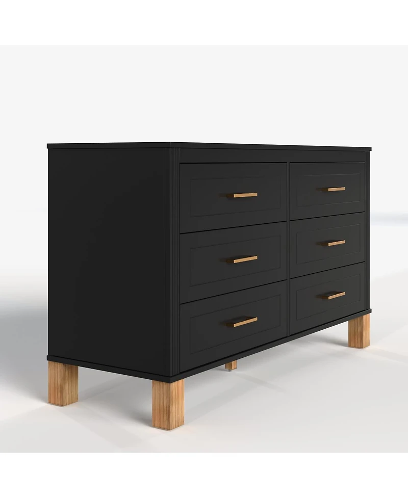 Streamdale Furniture 6-Drawer Double Dresser, Modern Storage Cabinet with Metal Handles & Solid Wood Legs