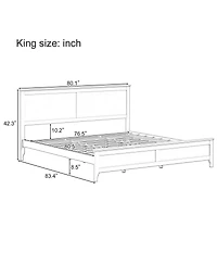 Streamdale Furniture Modern Solid Wood King Size Platform Bed with Slats Support, No Box Spring Needed, Seadrift