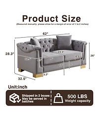 Streamdale Furniture 62" Velvet Chesterfield Sofa, Classic Modern Two Seater