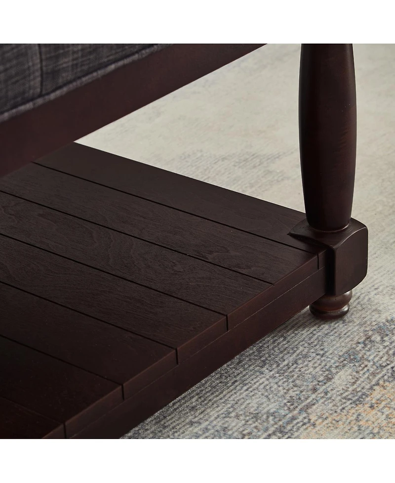 Streamdale Furniture Large Square Tufted Linen Ottoman Coffee Table with Solid Wood Shelf