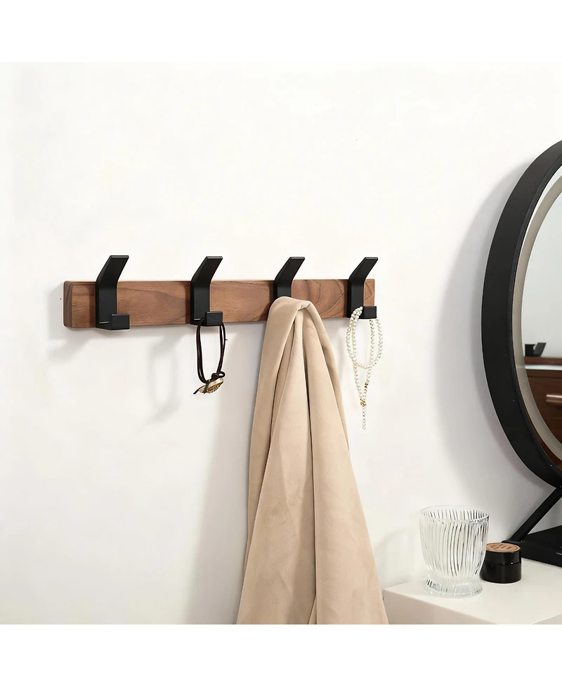 Yigii Walnut Wood & Aluminum Coat Rack,Rustproof, Easy Install
