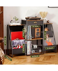 Yigii 6-Bin Vinyl Record Storage with Drawer & Side Shelves for Turntable