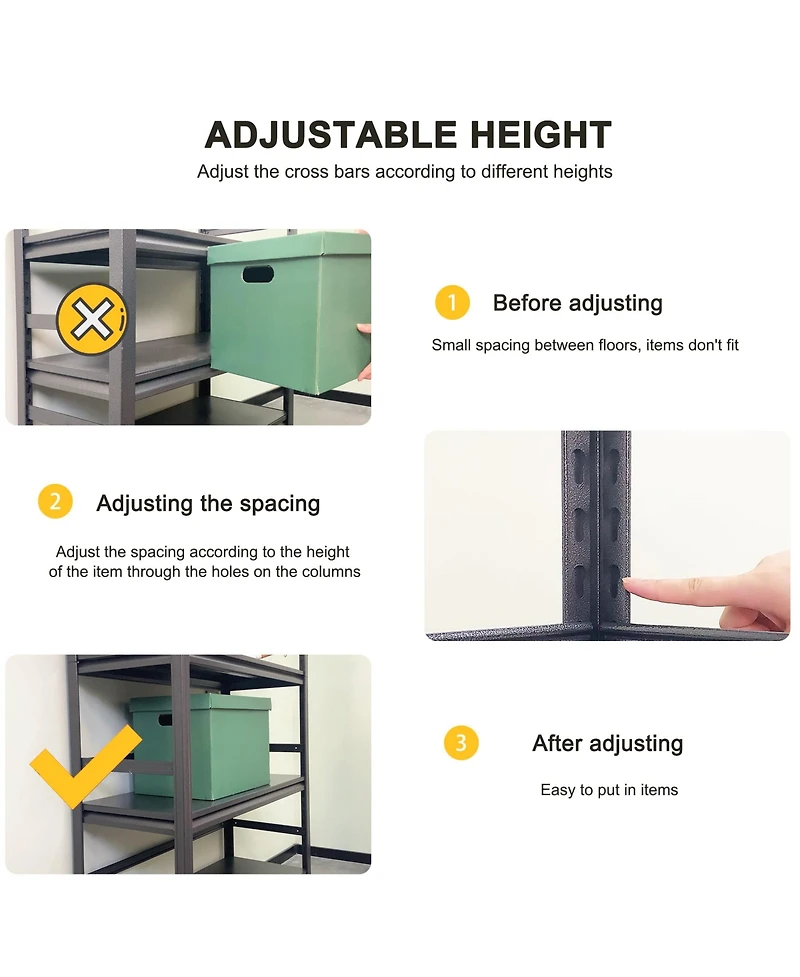 Rainsken 5-Tier Storage Rack, Heavy-Duty Metal Shelving Unit with Adjustable Shelves for Garage