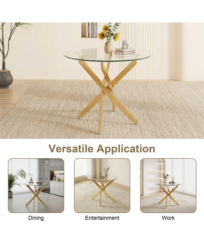 Streamdale Furniture Round Dining Table, 35.5" Glass Dining Table with Gold Legs