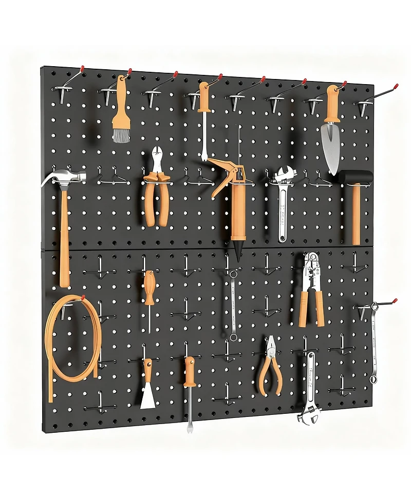 Yigii Modular Steel Pegboard Tool Organizer, 2 Panels, 68 Hooks, Space & Time Saver