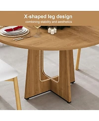 Streamdale Furniture Round Farmhouse Dining Table - 47 Inch Oak Finish Kitchen Table