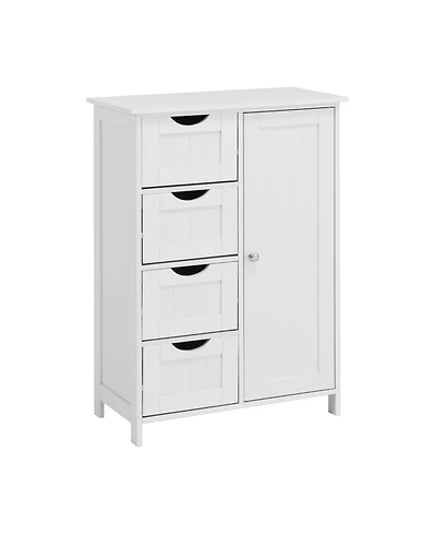 Rainsken Freestanding Bathroom Cabinet, Wooden Entryway Storage Organizer with 4 Drawers and 1 Cupboard, Bathroom Furniture