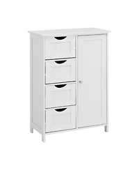 Rainsken Freestanding Bathroom Cabinet, Wooden Entryway Storage Organizer with 4 Drawers and 1 Cupboard, Bathroom Furniture