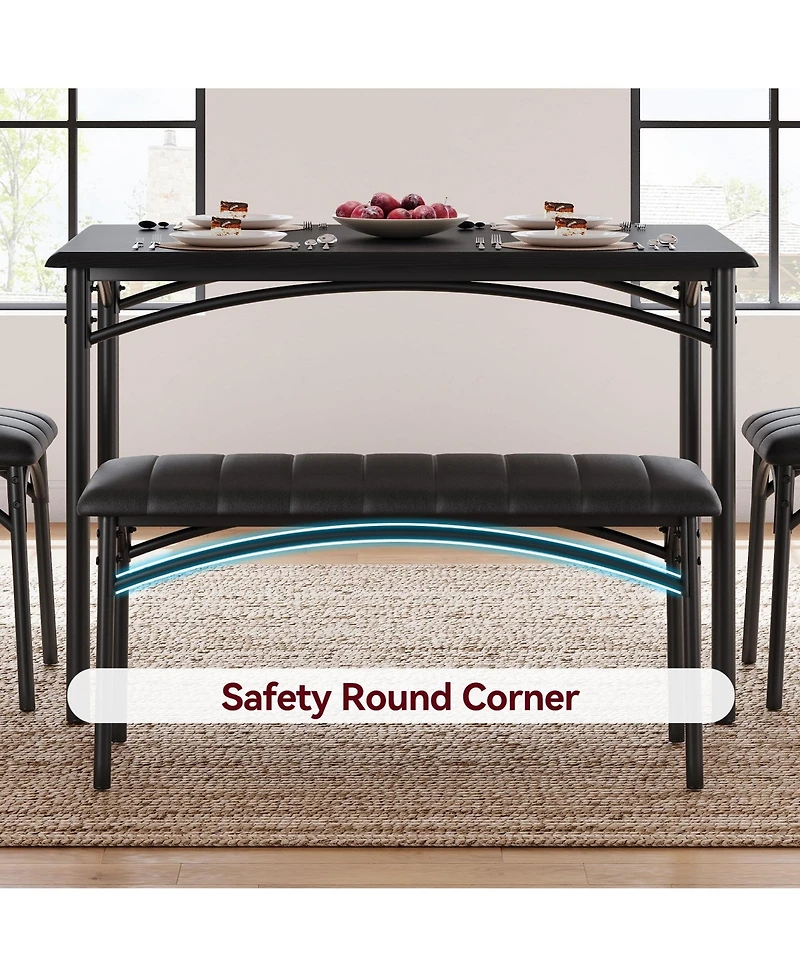 gaomon 4 Piece Rustic Upholstered Dining Set – Table, Chairs & Bench