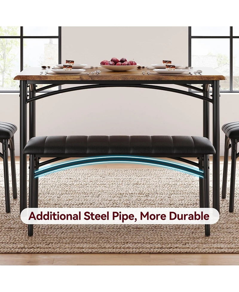 gaomon 4 Piece Rustic Upholstered Dining Set – Table, Chairs & Bench