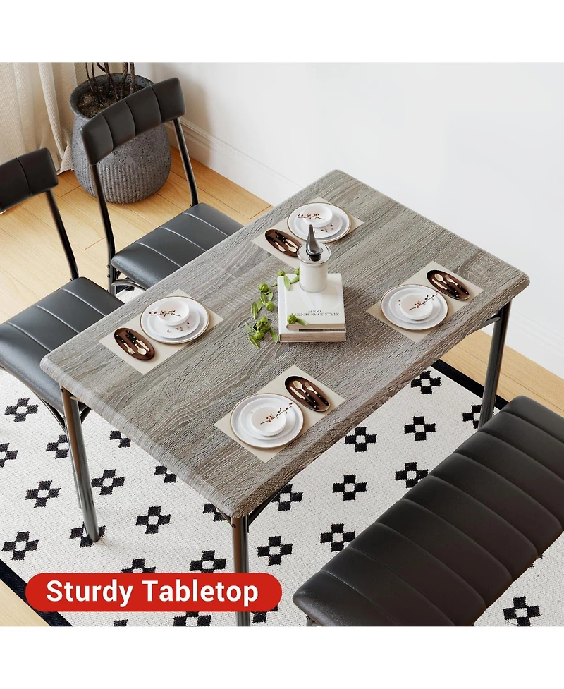 gaomon 4 Piece Rustic Upholstered Dining Set – Table, Chairs & Bench