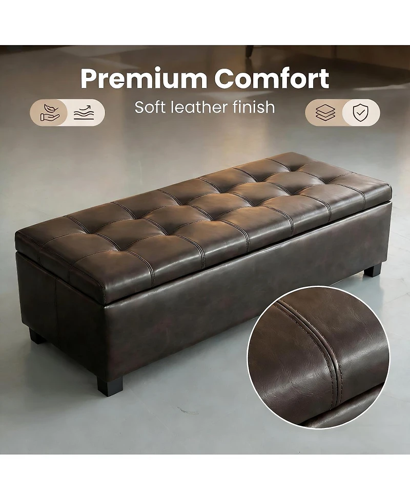 Streamdale Furniture Storage Ottoman Bench, Tufted Entryway, 49.75", Hinges, Wooden Legs