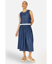 Yumi Women's Denim Chambray Gathered Midi Skirt