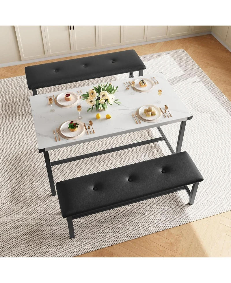 gaomon Dining Table Set for 4 Kitchen Table with 2 Upholstered Benches Rectangular Room Dining Table Set 3 Piece Kitchen Table Set for Apartment