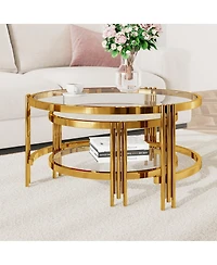 Streamdale Furniture Modern 2-Piece Gold Textured Glass Coffee Table Set