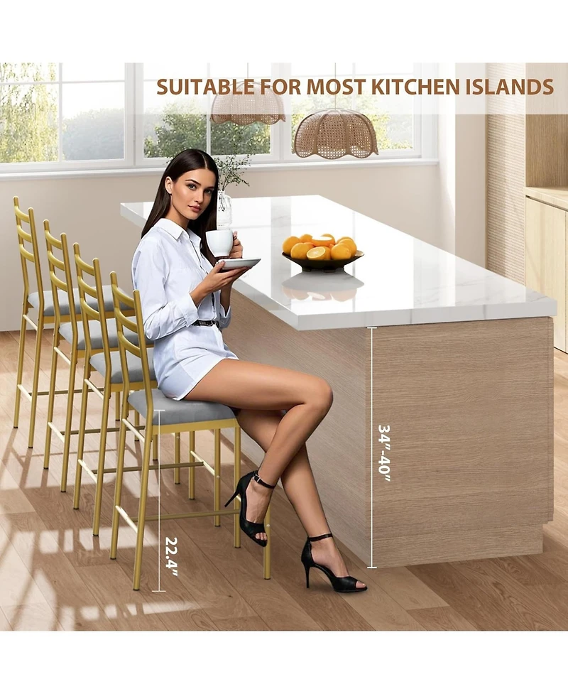 gaomon Bar Stools Set of 4 Faux Leather Bar Chair with Back Thick Cushion Upholstered Counter Height Bar Stools with Footrest for Kitchen Island