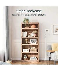 Yigii 5-Tier Adjustable Bookshelf with Rustic Style for Home Decor