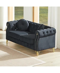 Streamdale Furniture Velvet Chesterfield Sofa with Studs & Tufted Accents, Metal Legs