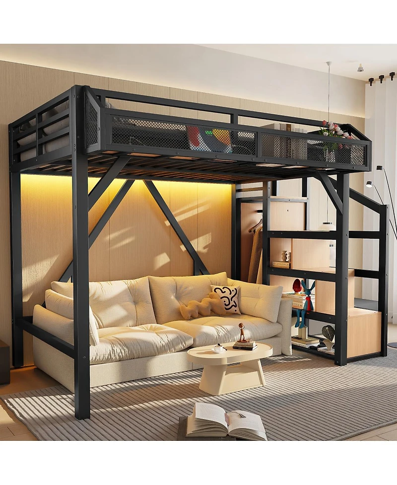 Streamdale Furniture Twin Loft Bed with Storage Stairs, Shelves, Wardrobe, Usb