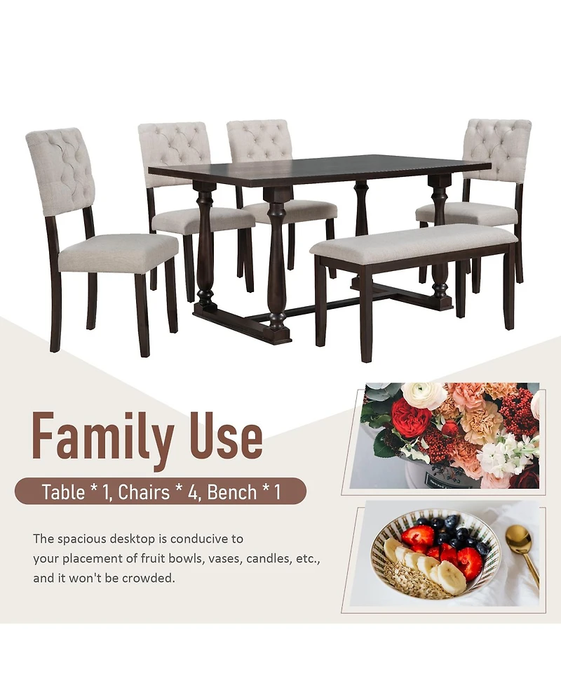 Streamdale Furniture 6-Piece Dining Set with Special-shaped Legs & Foam Seat Backs