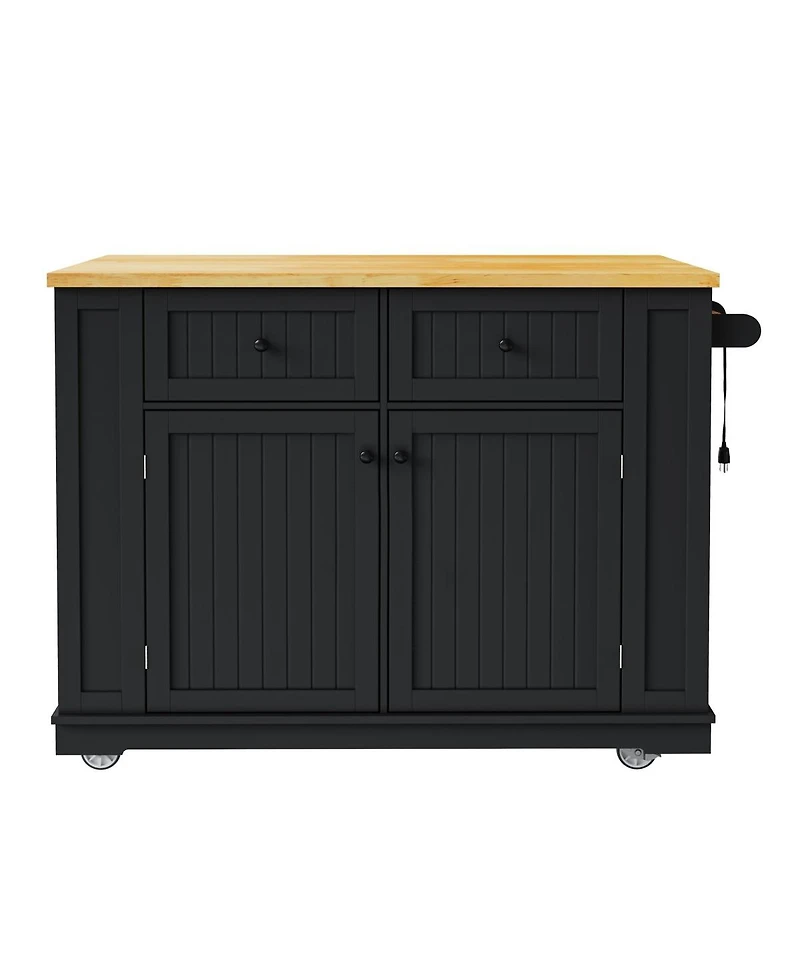 Streamdale Furniture 48" Large Kitchen Island with Drop Leaf, Power Outlet, Storage, Black