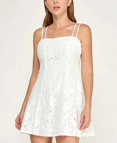 City Studios Juniors' Pleated Top Short Lace Dress