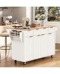 Streamdale Furniture Fluted Kitchen Island with Storage, Drop Leaf, Power Outlet, 4 Doors, 3 Drawers