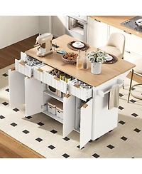 Streamdale Furniture Fluted Kitchen Island with Storage, Drop Leaf, Power Outlet, 4 Doors, 3 Drawers