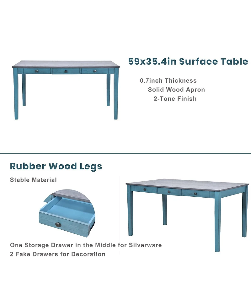 Streamdale Furniture Mid-Century 6-Piece Wood Dining Set with Drawer, Chairs & Bench