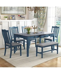 Streamdale Furniture Mid-Century 6-Piece Wood Dining Set with Drawer, Chairs & Bench