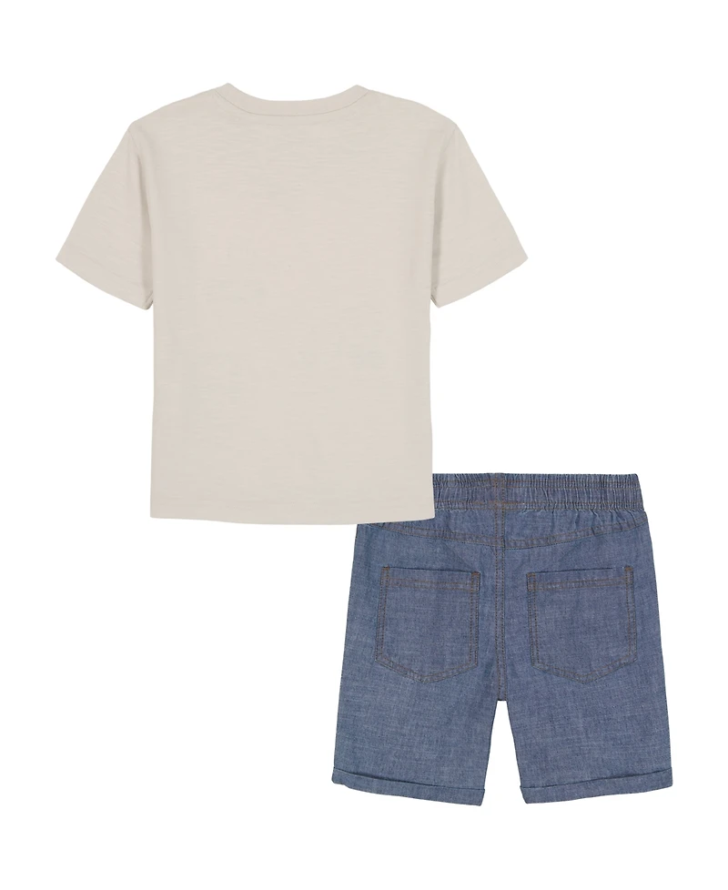 Kids Headquarters Boys' 2T-5T Short-Sleeve T-Shirt and Denim Shorts, 2-Piece Set