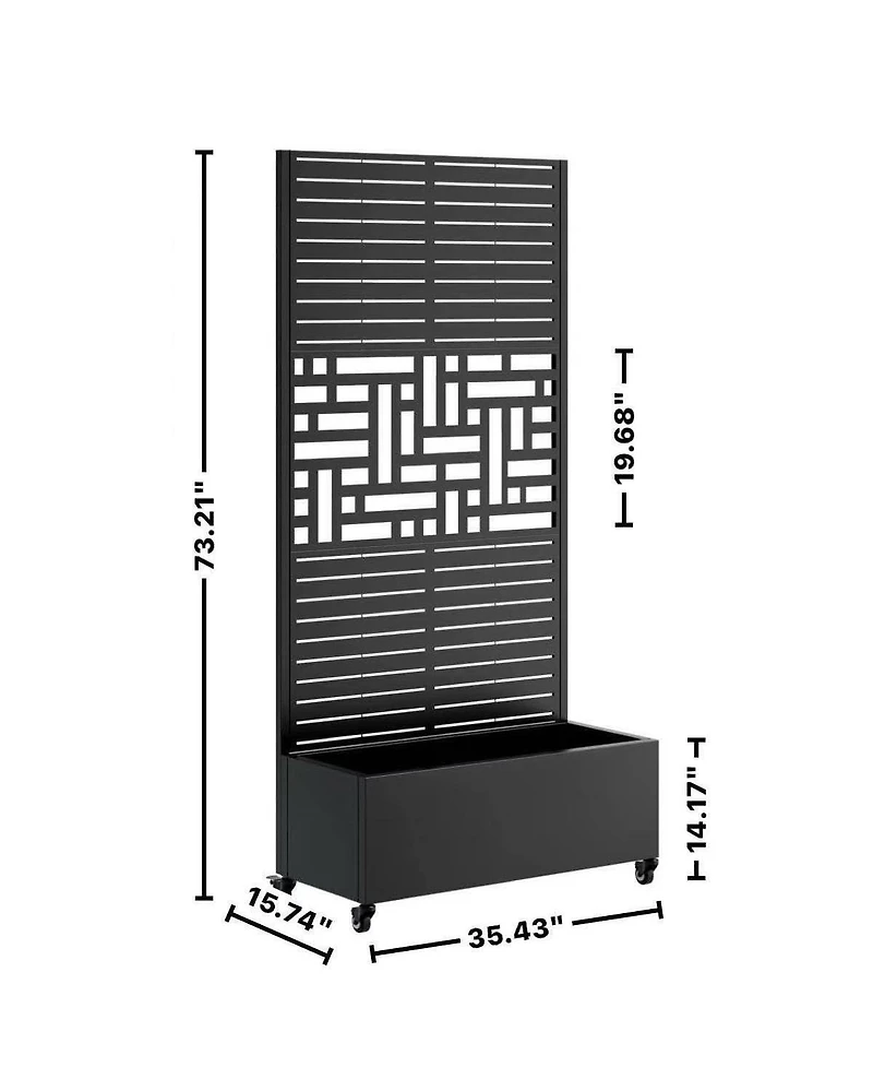 Streamdale Furniture Metal Planter Box with Trellis, 73"x35"x16 Raised Garden Bed with Wheels