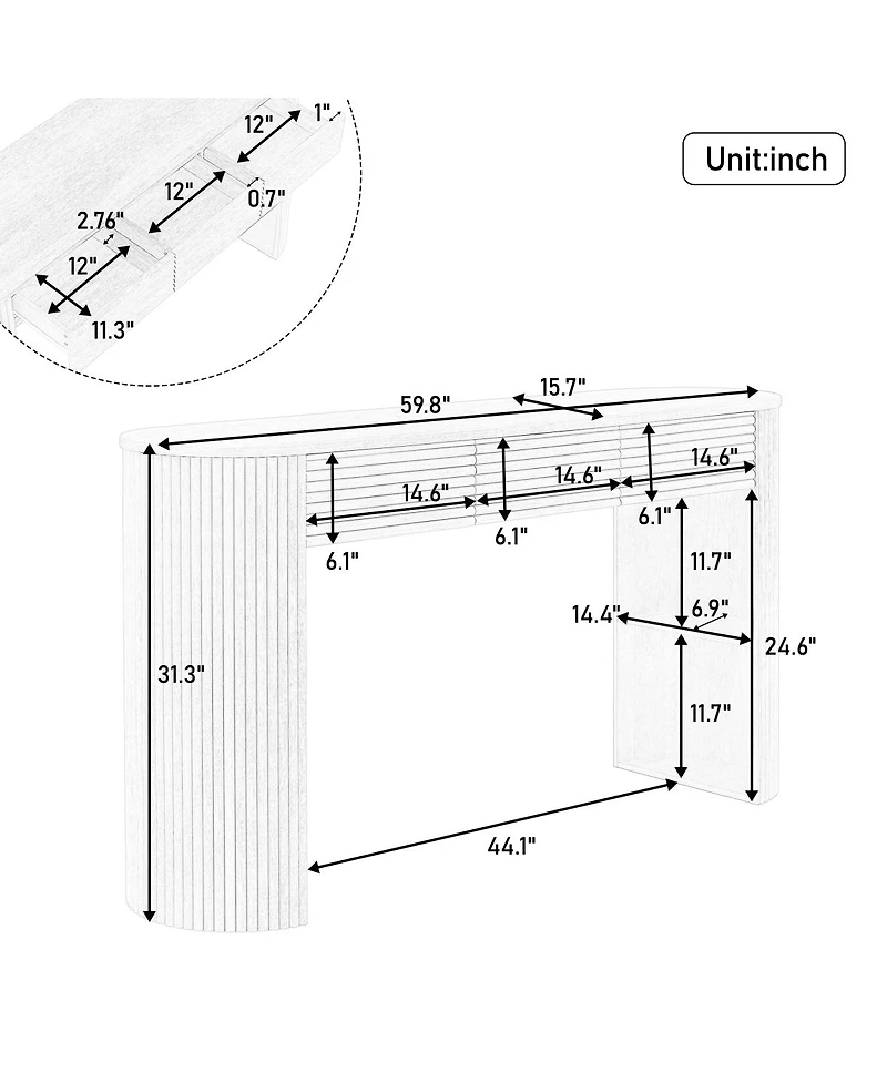 Streamdale Furniture Retro Console Table with Storage, 3 Drawers, Slat Aesthetic, Entryway/Living Room