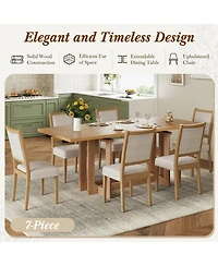 Streamdale Furniture Rustic 82" Extendable Dining Table Set with 6 Upholstered Chairs & 2 Leaves