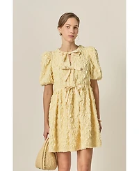 English Factory Women's Bow Detailed Puff Sleeve stretchy Mini Dress
