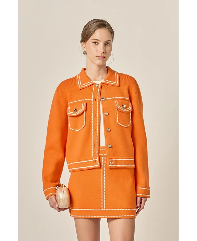 English Factory Women's Denim-Look Knit Cardigan