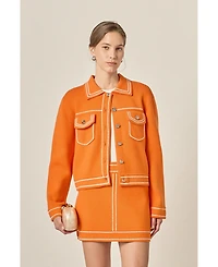 English Factory Women's Denim-Look Knit Cardigan