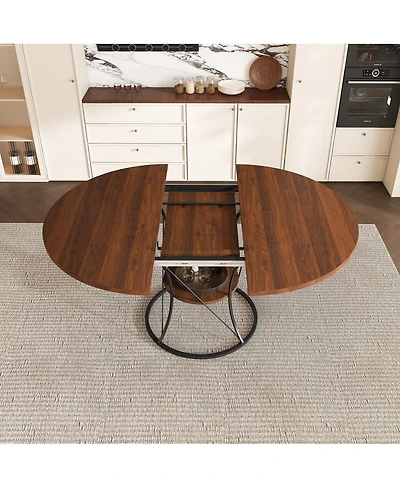 Streamdale Furniture 43" Round Expandable Farmhouse Dining Table with Storage Shelf (No Chairs)