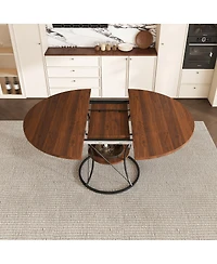 Streamdale Furniture 43" Round Expandable Farmhouse Dining Table with Storage Shelf (No Chairs)