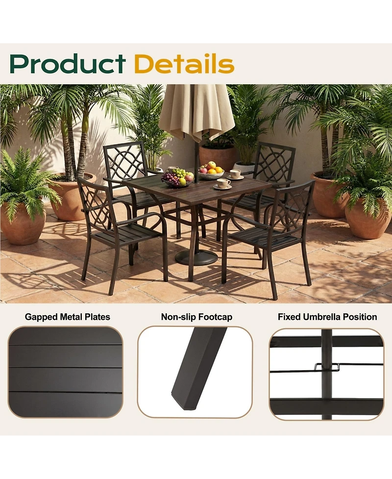 Aoodor Patio Dining Table for 4, 38'' Square Metal Outdoor Patio Table with Umbrella Hole, Outdoor Dining Table for Deck, Yard, Poolside, Porch